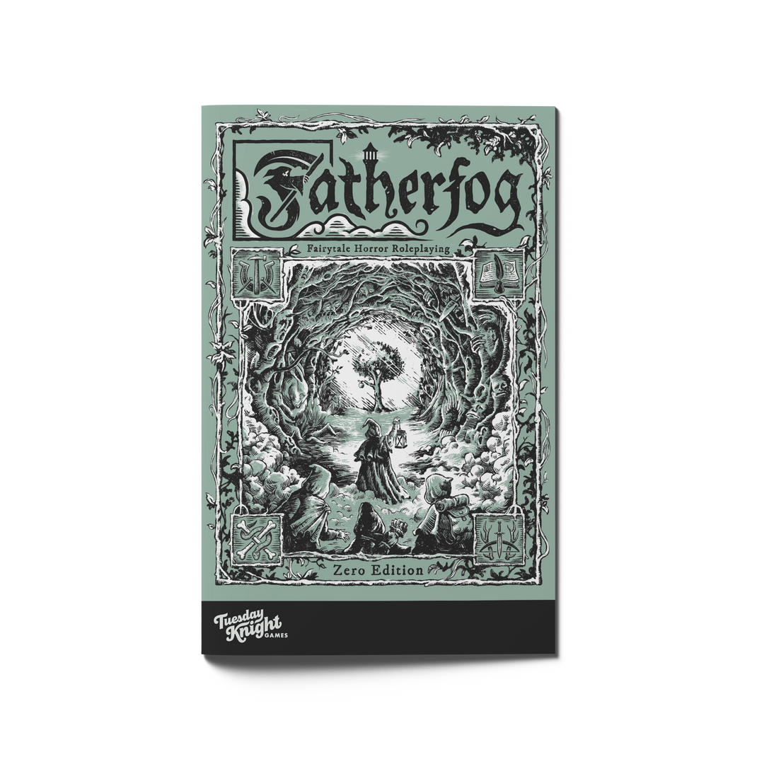Fatherfog 0e rulebook cover — fairytale horror tabletop RPG by Tuesday Knight Games